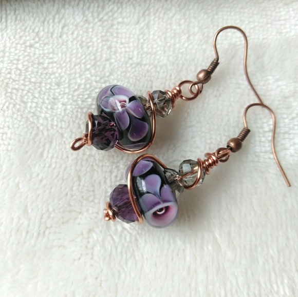 SOLD>Beaded Lampwork Glass Earrings - Picture 4 of 4